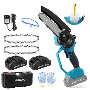 BOVONO Cordless Power Chainsaw，6-Inch Mini Chainsaw, 21V Electric Chainsaw with Safety Lock and Strong Motor for Tree Branches, Courtyard, Household and Garden