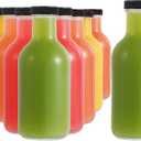 Danmu 10 Pack Glass Juice Bottles with Lids 16 oz,Juicing Bottles Reusable Glass 100% Leakproof for Juicing,Water,Kombucha,Milk,Milkshake,Coffee,Dishwasher Safe (Black)