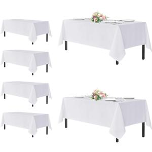 sancua White Tablecloths for 6 Foot Rectangle Tables, 6 Pack - Washable Polyester Fabric Table Cover for Wedding Wedding, Birthday Party, Banquet Reception, 54x108 Inch