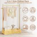 BAMBOOHOMIE Kids Clothing Rack for Toddler, Pets Clothes Rack with Storage Box & Hanging Rod for Dogs/Cats, Baby Clothes Closet Stand for Nursery Room (Natural, Kids)