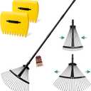 Extra Wide 22-Tines Adjustable Leaf Rake & Leaf Scoops Set, 12"-22" Width Adjustable Metal Garden Lawn Rake for Leaves, Heavy Duty & Lightweight for Flower Bed/Under Shrub/Pine Needle & Narrow Space