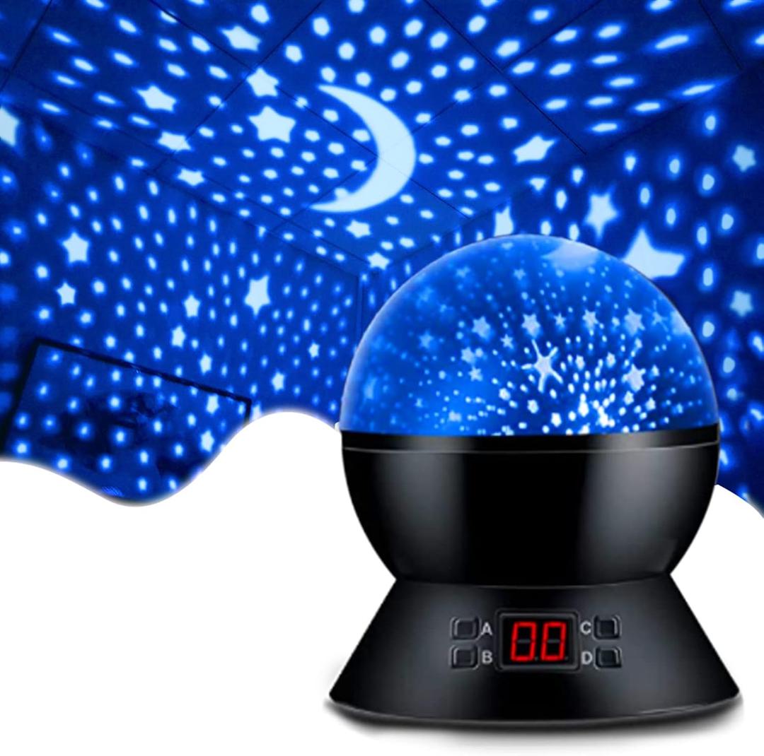 MOKOQI Star Projector Night Lights for Kids with Timer, Toys for 2-5-14 Year Old Boys Room Lights for Kids Glow in The Dark Stars Moon for Child Sleep Peacefully, Birthday Gifts for Boys-Black (Black)