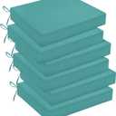 downluxe Outdoor Chair Cushions Set of 6 for Patio Furniture, Water-Resistant Square Corner Patio Chair Cushions with Ties, High Density Foam Outdoor Seat Cushion, 18.5" X 16" X 3", Teal