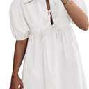 PRETTYGARDEN Womens 2025 Summer Casual Short Sleeve Dresses A Line Bow Tie Front Babydoll Loose Cute Mini Dress with Pockets (White,Medium) (White, M)