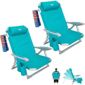 #WEJOY Beach Chair for Adults, Reclining Adjustable Position,Lay Flat Lightweight Folding Portable Aluminum Chair with Backpack Straps,Padded headrest, Heavy Duty 400 lbs Lawn Chair for Beach, 2 Pack