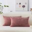 Home Brilliant Lumbar Pillow Covers Rectangle Set of 2 Throw Pillows Striped Corduroy Cushion Covers for Gift Girl's Room Decor, 12 x 20 inch, Dry Rose Pink