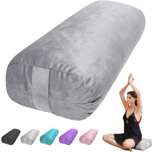 Yoga Bolster Pillow for Restorative & Yin Yoga - Meditation Pillow with Velvet Cover - Rectangular (27IN /68CM, Gray)