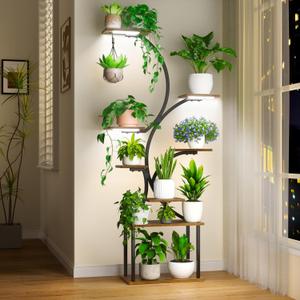 styirl Plant Stand Indoor with Grow Lights - 8 Tiered Indoor Plant Shelf, 63" Tall Large Plant Stand for Multiple Indoor Plants, Metal Plant Flower Holder, Unique S-Shaped Plant Rack for Home, Garden