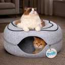 Peekaboo Cat Cave Donut - Cat Tunnel Bed for Indoor Cats Cute Patterns Hideaway for Multiple & Large Cats, Scratch-Resistant (Light Gray)