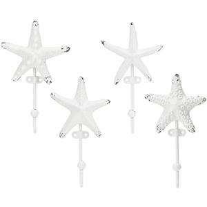 SOFFEE DESIGN Set of 4 Resin White Beach Starfish Coat Hooks, Starfish Retro Friction Process, High Load-Bearing, for Holiday Cottages, Seaside Cottages, Children's Rooms