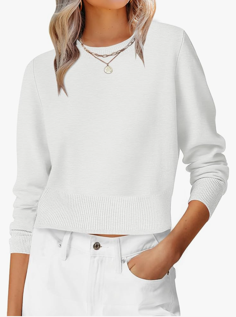 ANRABESS Women’s Long Sleeve Sweaters Cropped Crew Neck Business Casual Light Weight Sweater Tops Fall Fashion Clothes 2025 L