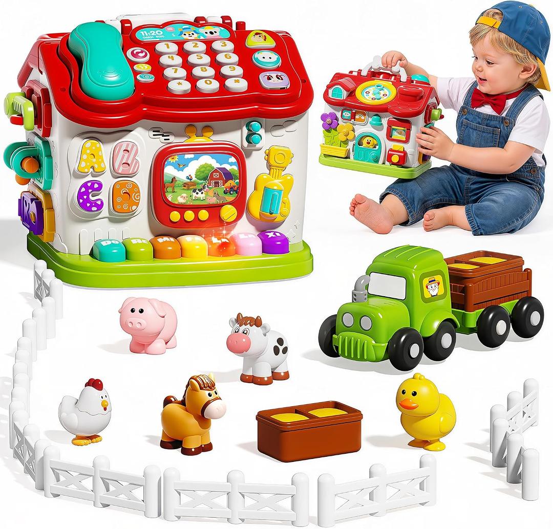 Montessori Toys for 1 Year Old Boy Girl, Toddler Busy Board Toys 1 Year Old | Farm Animals for Toddlers 1-3, Farm Toys with Sound & Light, Birthday Gifts for 1 Year Old Boy Girl, Toddler Toys 1-2