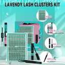 AMZGIRL Natural Lash Clusters Kit, DIY Lash Extension Kit with Full Tools | Beginner-friendly Lashes Clusters Kit for DIY at Home, with Waterproof Lash Bond&Seal, (Lavendy, 160Pcs-D Curl-Mix8-16mm)