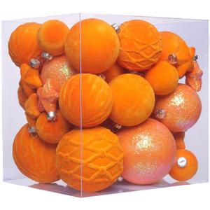 38pcs Orange Velvet Christmas Ball Ornaments, Christmas Tree Decorations With Paper Ornaments, Shatterproof Hanging Xmas Dcor Set for Home Fall Tanksgiving Holiday In 3 Sizes (Small Medium Large)