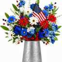Lyrow 8 Pack Patriotic Artificial Flowers Red White and Blue 4th of July 250th Anniversary Artificial Daisy Flowers Pick Stems, Memorial Day Table Centerpieces for Veterans Day Home Arrangement