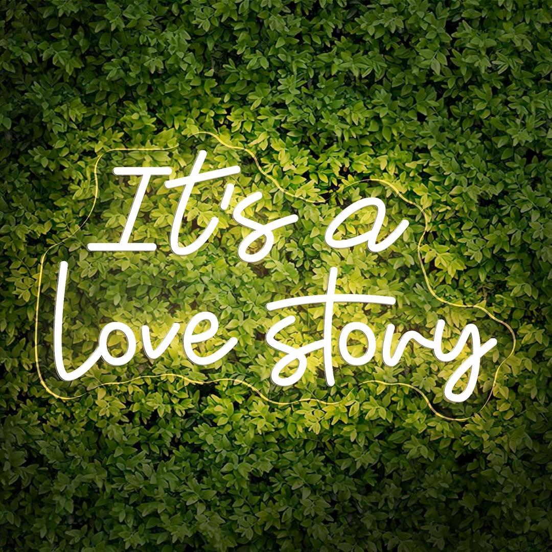 16 Inch It's a Love Story Neon Sign, Warm White Love Story LED Neon Light for Makeup Vanity, Bedroom, Office Decor, Neon Light for Mother Mom Gifts Valentines Day Party Backdrop, Wedding, Birthday, Anniversary Decorations