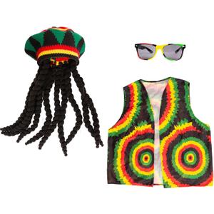Tigerdoe Rasta Hat with Black Dreadlock Wig - 3 Pc Set - Reggae Hat, Vest & Sunglasses - Jamaican Costume Accessories Tigerdoe Rasta Hat with Black Dreadlock Wig - 3 Pc Set - Reggae Hat, Vest & Sunglasses - Jamaican Costume Accessories