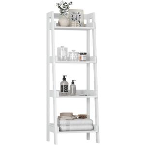 UTEX 4-Tier Ladder Shelf, Freestanding Bathroom Shelf, Open Wood Shelving Unit, Bathroom Floor Ladder Shelf (White)