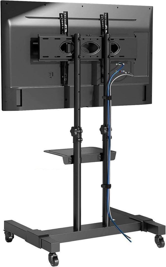 Portable TV Floor Stand - Mobile TV Cart Stand with Wheels, Height Adjustable TV Cart, Rolling TV Trolley, for Most 32"-80" Flat Curved TVs, Max Hole Spacing 600x400mm