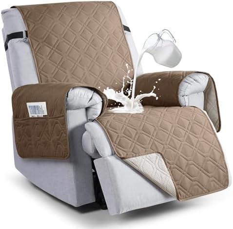 VANSOFY 100% Waterproof Recliner Chair Covers, Recliner Cover Non-Slip Dog Chair Cover Furniture Protector Washable Slipcover with Pocket, Elastic Straps for Pets, Dogs(Light Brown, 23.6")