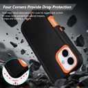 for iPhone 16 Case with Belt Clip Holster + Screen Protector, 3-Layer Heavy Duty Rugged Shockproof Anti-Drop Full Body Protective Case for iPhone 16 6.1 Inch (Black+Orange)