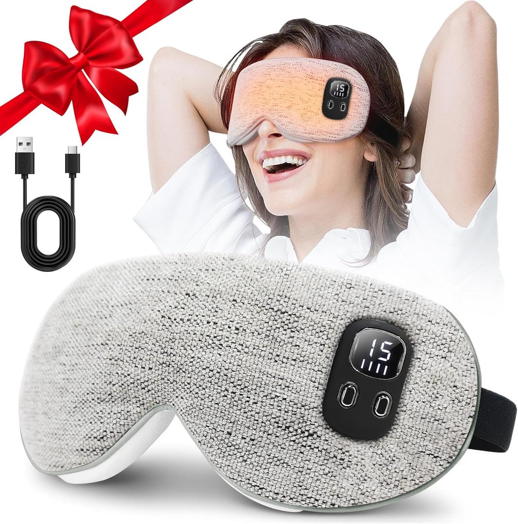 Heated Eye Mask, Cordless Rechargeable Eye Compress, Eye Relief, Improved Sleep, Washable Eye Mask, 4 Heat Levels, 4-Level Timing - Gray