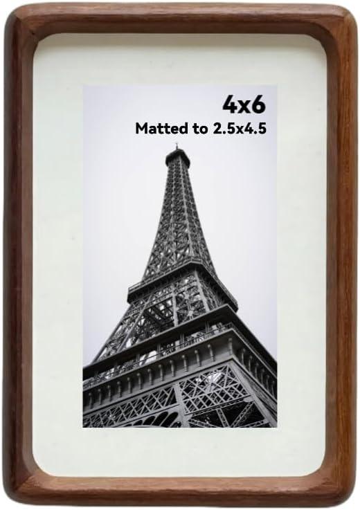4x6 Picture Frame Wood With 2.5x4.5 Mat,Natural Solid Walnut 4 by 6 Photo Frame For Wall or Tabletop Display