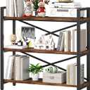 3 Tier Bookshelf 31.49" Width, Wood and Metal Etagere Bookcase, Vintage Farmhouse Modern Wooden Big Book Shelf for Home Living Room Bedroom Office Storage(Rustic Brown)