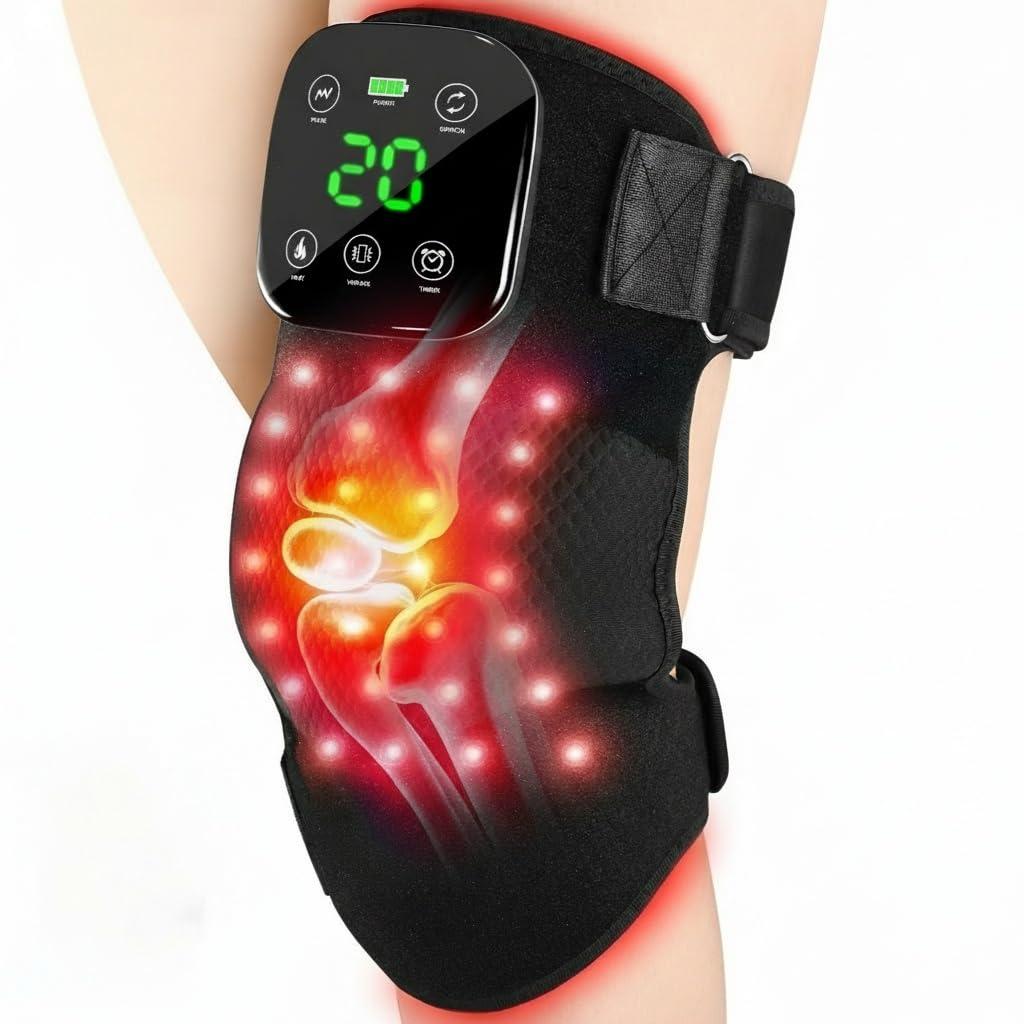 Solun Red Light Therapy Knee Brace with Heated & Vibration Massager - 660nm/850nm Near Infrared Light Therapy Device for Women Men, 5000mAh Rechargeable, Adjustable for Knee/Elbow/Shoulder