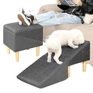 Dog Ramp for Couch, 15.74" Wide All-in-one Split Ottoman Dog Steps for Bed, Solid Wood, Gentle 23 Incline, 15.74" H Foldable Pet Stairs for Large and Small Dogs(Dark Gray)