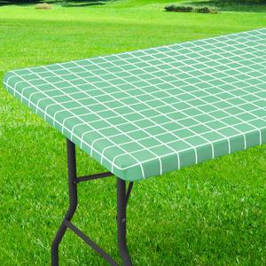 2 x Rectangle Vinyl Table Cloth 30x72, Waterproof Elastic Fitted Tablecloth with Flannel Backing, Plastic Table Cover for Picnic, Camping, Outdoor, Sage Green