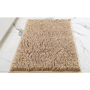 Beige Bathroom Rug - 17" x 24", Non-Slip Extra Soft Absorbent Chenille Bath Rug, Quick Dry Shaggy Shower Bathroom Floor Mat