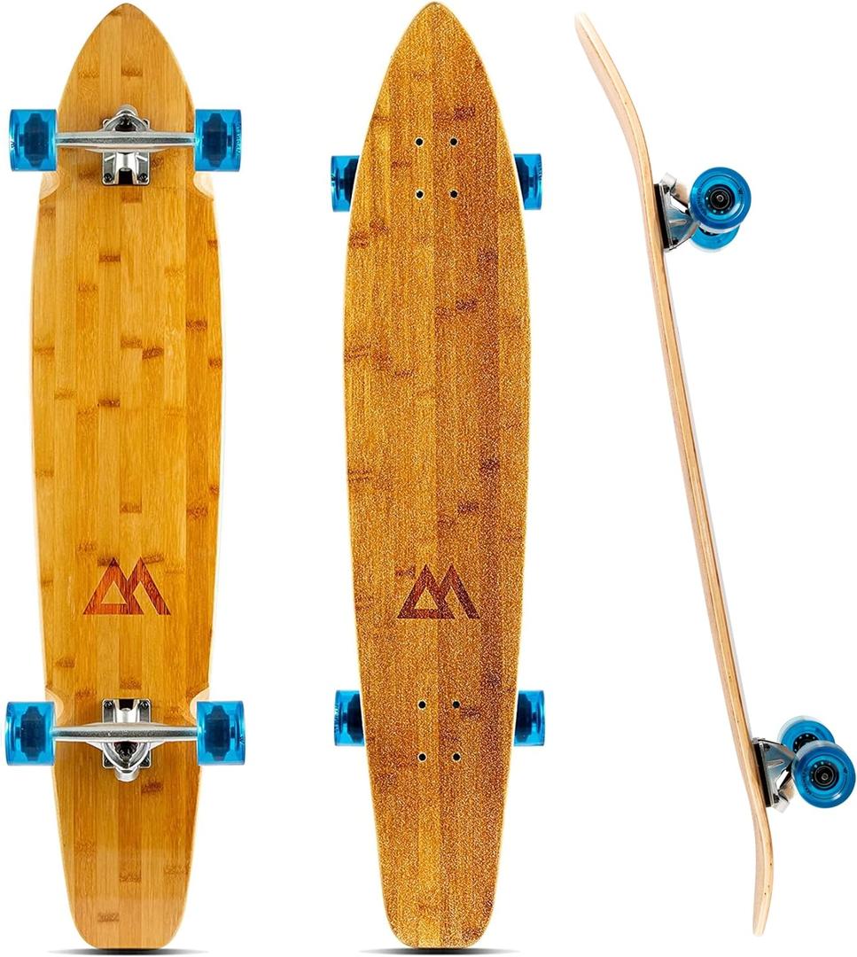 Magneto 44 inch Kicktail Cruiser Longboard Skateboard | Bamboo and Hard Maple Deck | Made for Adults, Teens, and Kids (Blue)
