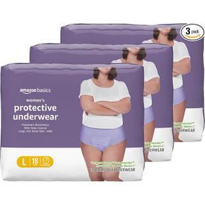 Amazon Basics Incontinence & Postpartum Underwear for Women with Bladder Leak Protection, Disposable, Maximum Absorbency, Lavender, Large 54 Pack
