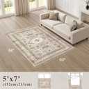 Vintage Living Room Area Rug 5x7 - Large Soft Washable Oriental Traditional Distressed Farmhouse Rugs for Bedroom - Indoor Floor Accent Carpet for Home Office House Decor - Beige