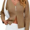 Saodimallsu Womens V Neck Sweater Blazer Peplum Long Sleeve Knit Open Front Split Cardigan Sweaters (Brown, XXL)