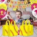 24 PCS Softball Gift Bags Sports Party Favor with Handles Reusable Softball Goodie Snack Favor Bag Non Woven Party Favor Bags for Sports Birthday Supplies
