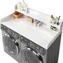 2-Tier Washer and Dryer Countertop with 2.75" H Guard,54" W x 27.5" D Laundry Countertop Cover with Non-Slip Pad,Large Space Laundry Topper for Folding Clothes Over Washer and Dryer-White