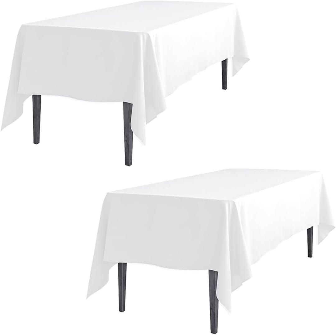 2 Pack White Rectangular Tablecloths for 6 Feet Rectangle Banquet Tables with Half-Drop - Stain and Wrinkle Resistant Cloth Table Covers for Party, Wedding