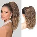 SEIKEA Ponytail Extension, 18" Short Wavy Drawstring Ponytail Multi Layered Fake Pony tails Hair Extensions Clip in Hair Extensions Ponytail Brown to Blonde