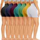 TNNZEET 7 Pack Biker Shorts for Women - 5'' High Waisted Workout Tummy Control Spandex Gym Shorts for Yoga Athletic Large/XL