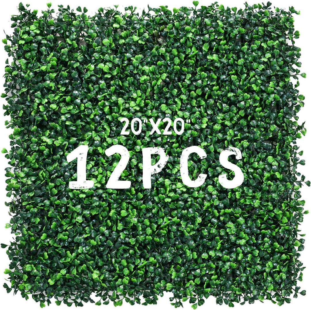 12 Pieces 20 X 20 Artificial Hedge Boxwood Panels Boxwood Hedge Grass Wall Green Greenery Plant Mats UV Stable for Indoor Outdoor Decor Garden Fence