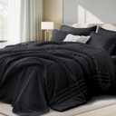 Queen Comforter Set Black - Bed in a Bag Queen Size 7 Pieces, Soft Bedding Set for All Seasons, Premium Queen Comforter Set with Comforter, Sheets, Pillowcases & Shams