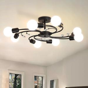 Black Sputnik Light Fixture 8 Light Industrial Chandeliers, Semi Flush Mount Ceiling Light for Living Room, Kitchen, Dining Room, Bedroom,Office
