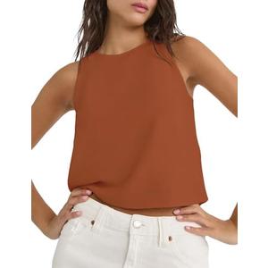 IDEALSANXUN Womens Linen Tank Tops Spring Summer Cute Crewneck Sleeveless Shirts, Medium
