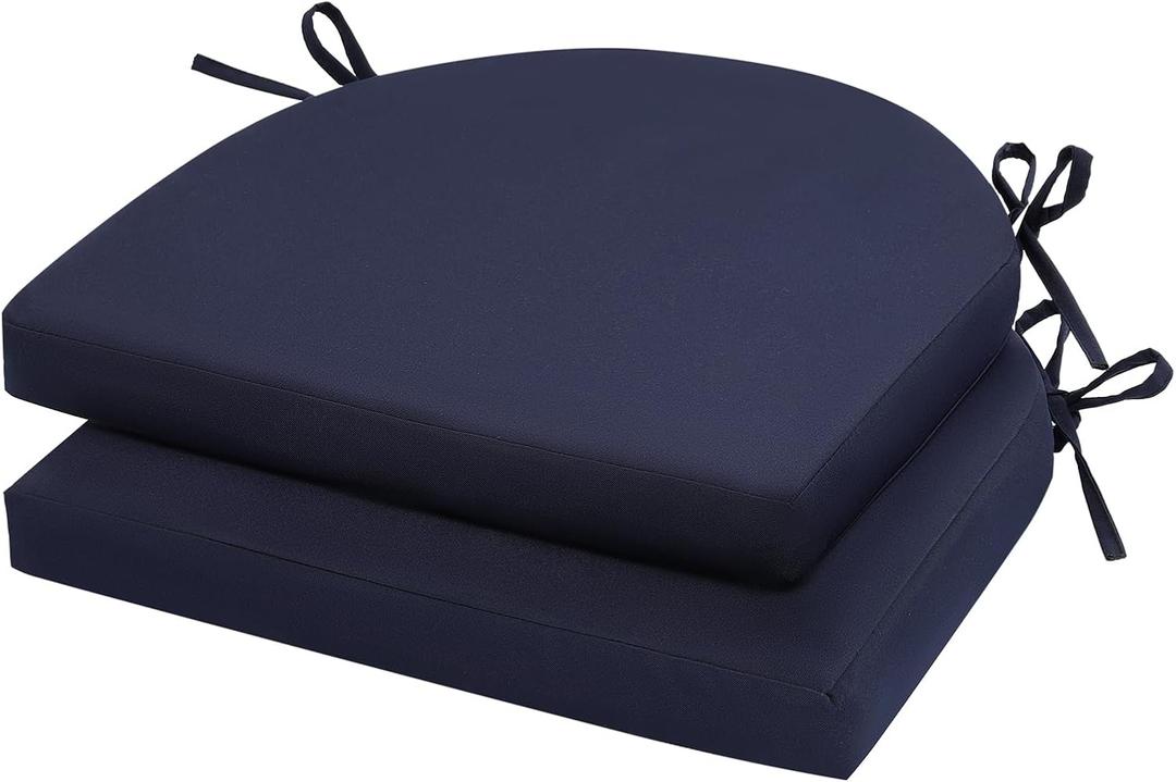U'Artlines Outdoor Chair Cushions Set of 2, Waterproof Round Corner Seat Cushions, Patio Chair Cushions for Outdoor Furniture,Seat Cushions with Ties for Patio Garden Dining 17"x16"x2", Navy Blue