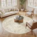 Soalmost 9x9 Beige Round Rug 9ft Living Room Circle Rug Vintage Round Area Rug Non Slip Indoor Carpet for Apartment