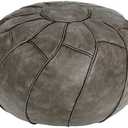 Thgonwid Round Unstuffed Pouf Cover, Leather Foot Stool Ottoman with Storage, Bean Bag Floor Chair, Multi Functional Footrest for Living Room, Bedroom or Balcony (Deep Gray)