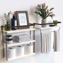 RICHER HOUSE 3+1 Tier Wall Mounted Floating Shelves Set of 2, Rustic Wood Wall Shelf with Metal Frame, Extra Storage Rack for Bathroom, Kitchen, Bedroom with Tissue Rack & Towel Bar - White