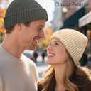 50% Wool Double Cuff Knit Beanie Hat for Men Women, Short Fisherman/Slouchy Warm Winter Skull Cap Trawler Watch Cap